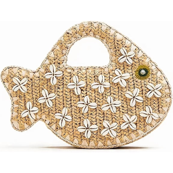 Fish Purse Clutch Straw Woven Fish Shaped Handbag Small Fun Bag Mini Novelty Tote for Women Summer Spring Beach