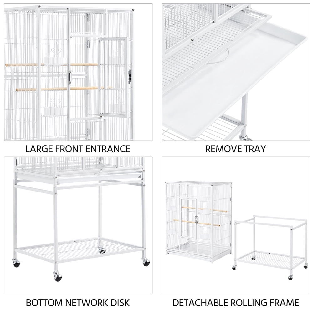 Renwick 53.5"H Large Rolling Metal Pet Cage with Detachable Stand，White