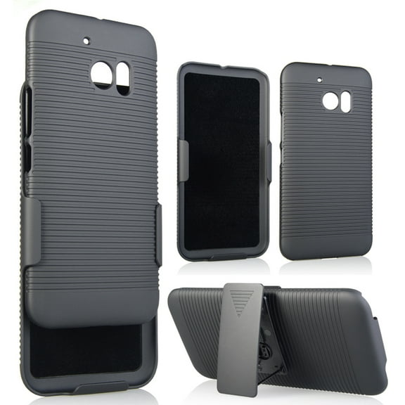 Case with Clip for HTC 10, Nakedcellphone Black Ribbed Hard Cover with Belt Hip Holster Combo for HTC One M10 (aka Lifestyle)