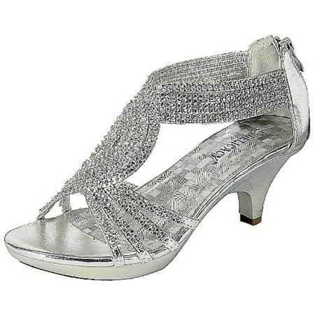 Evening High Heels - Angel-37 Women Party Evening Dress Bridal Wedding Rhinestone Platform Kitten Heel Sandal Shoes Silver