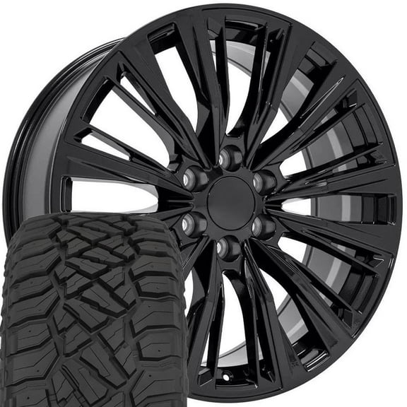 OE Wheels CA93 22 Inch Rims and Tires Fit Escalade-V Series Style 6x139.7 22x9 Gloss Black - Hollander 4869 - TerraMax RT 285/45-22 (Set of 4)