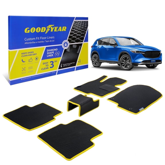 Goodyear All-Weather Car Floor Mats –Custom Fit for Mazda CX-5 17-25, Yellow 5 Pc.Set, Heavy-Duty Diamond Floor Liners for Cars, SUVs, Trucks–Ultimate Interior Car Accessories for Men&Women- GY004434