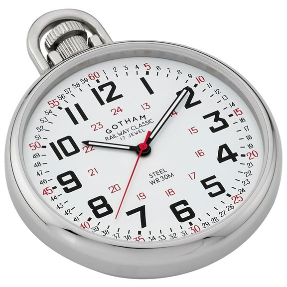 Gotham Men's Stainless Steel Mechanical Hand Wind Railroad Style Pocket Watch # GWC14106S