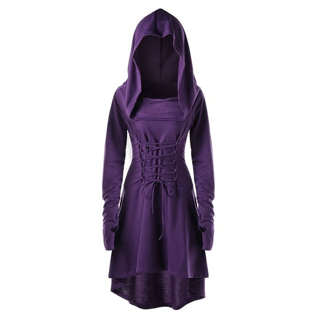 Costumes pour Femmes Robes Longues à Lacets pour Femmes Chandail Vintage à Capuche Robes Décontractées pour Femmes Robe Longue à Manches Courtes Décontractée