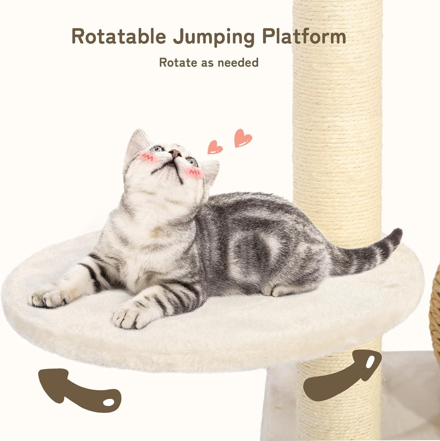 KAMABOKO Modern Cat Tree, 39" Tall Cat Tree for Kittens Climb Play & Rest, Cat Tree for Indoor Cats w/Natural Sisal Scratching Posts, Hand-Woven Condo & Top Perch