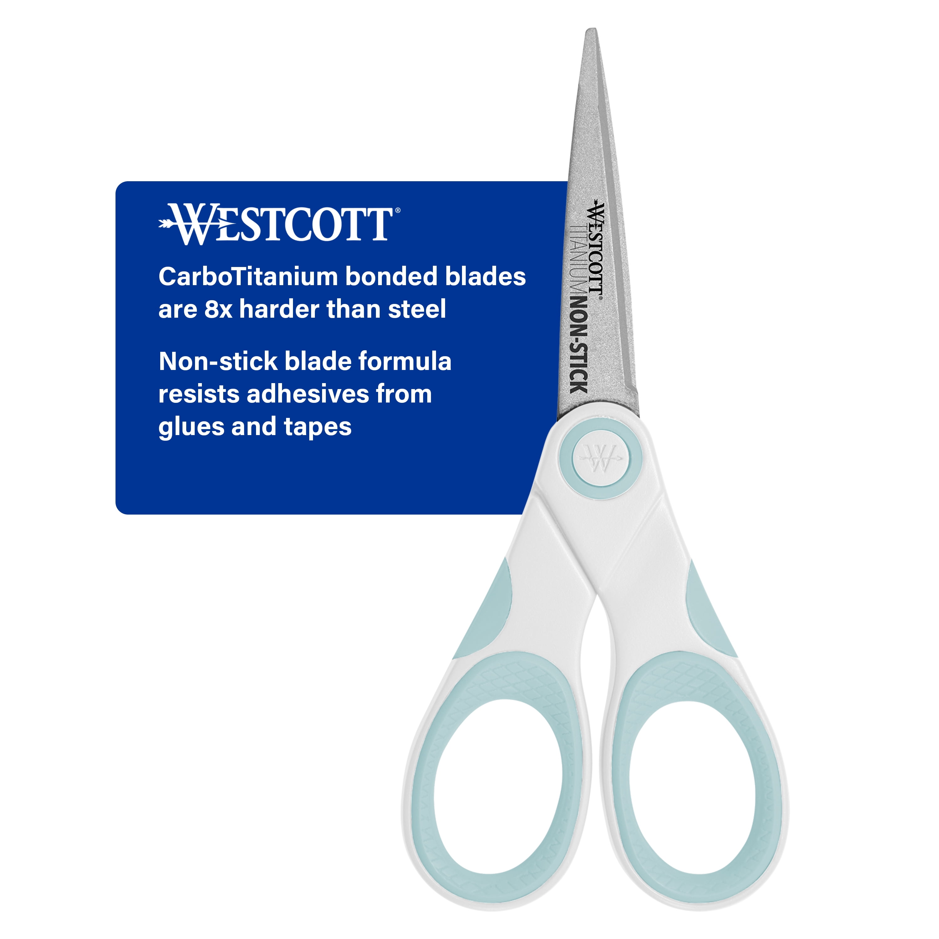 Westcott 5-Inch Carbo Titanium Non-Stick Craft Scissors, White/Blue