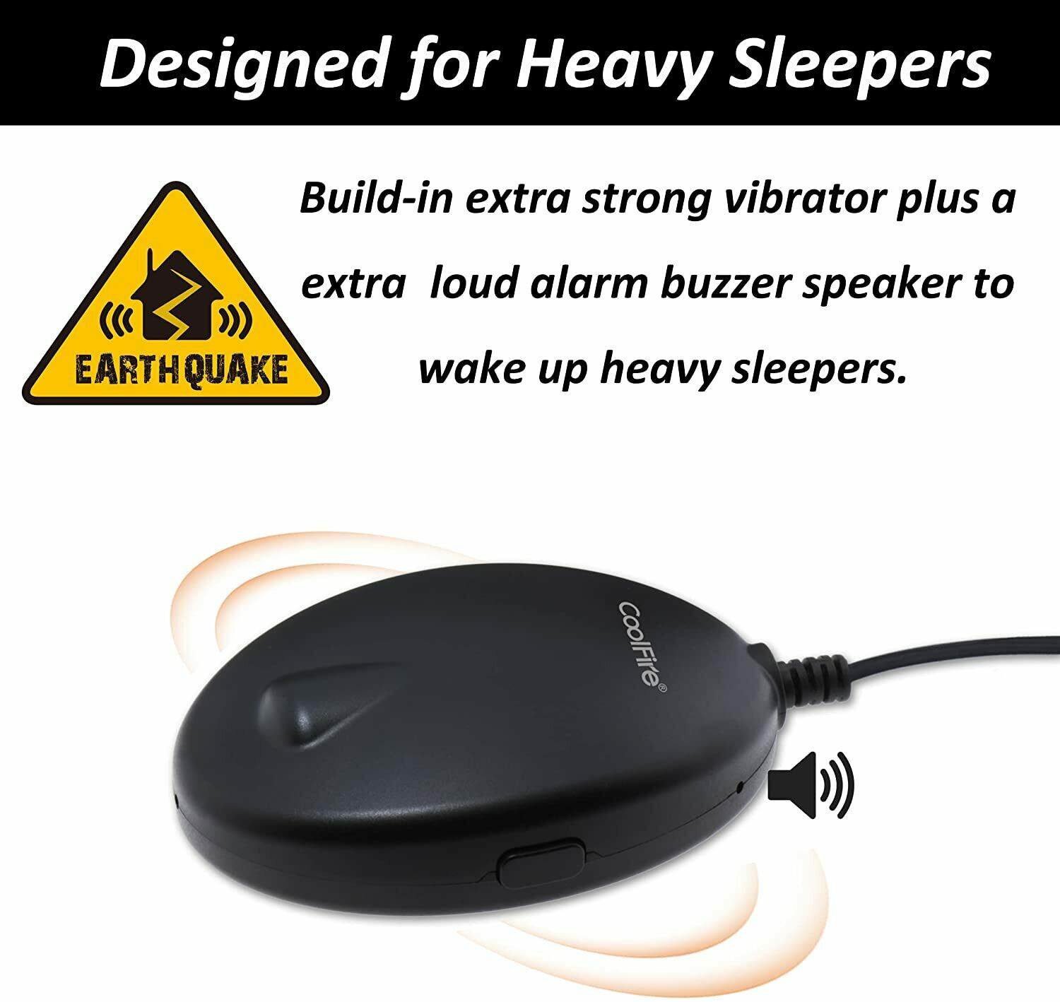 CoolFire Wooden Vibrating Alarm Clock for Heavy Sleepers Adults, Wake Loud Alarm Clock for Heavy Sleepers, Bed Shaker Alarm Clock, Smart Alarm Clock (Black)