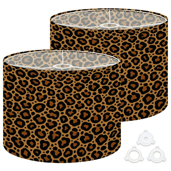 Lamp Shades Set of 2 Easy Assembly leopard cat spots yellow texture leopard fashion Drum Lampshades for Table Lamps Floor Lamps Pendant Light 13"x13"x10" Replacement Lamp Shade