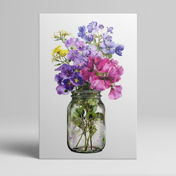 1pc Vibrant Wildflowers in a Mason Jar Framed Decor room hanging Wall Picture Decor for Home Gifts, living room, bathroom, bedroom, kitchen wall art decor canvas wall art