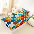 thumbnail image 5 of Castle Fairy Abstract Quarter Arc Twin Sheets 3pcs,Geometric Square Block Bedding,Colorful Blue Orange,1 Flat Sheet, 1 Fitted Sheet and 1 Pillowcase, 5 of 7