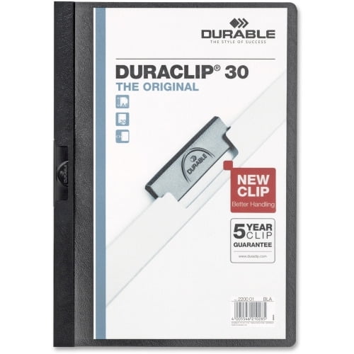 DURABLE DURACLIP Report Cover Letter Size 8 1/2' x 11' - 30 Sheet Capacity - Punchless - Vinyl - Black