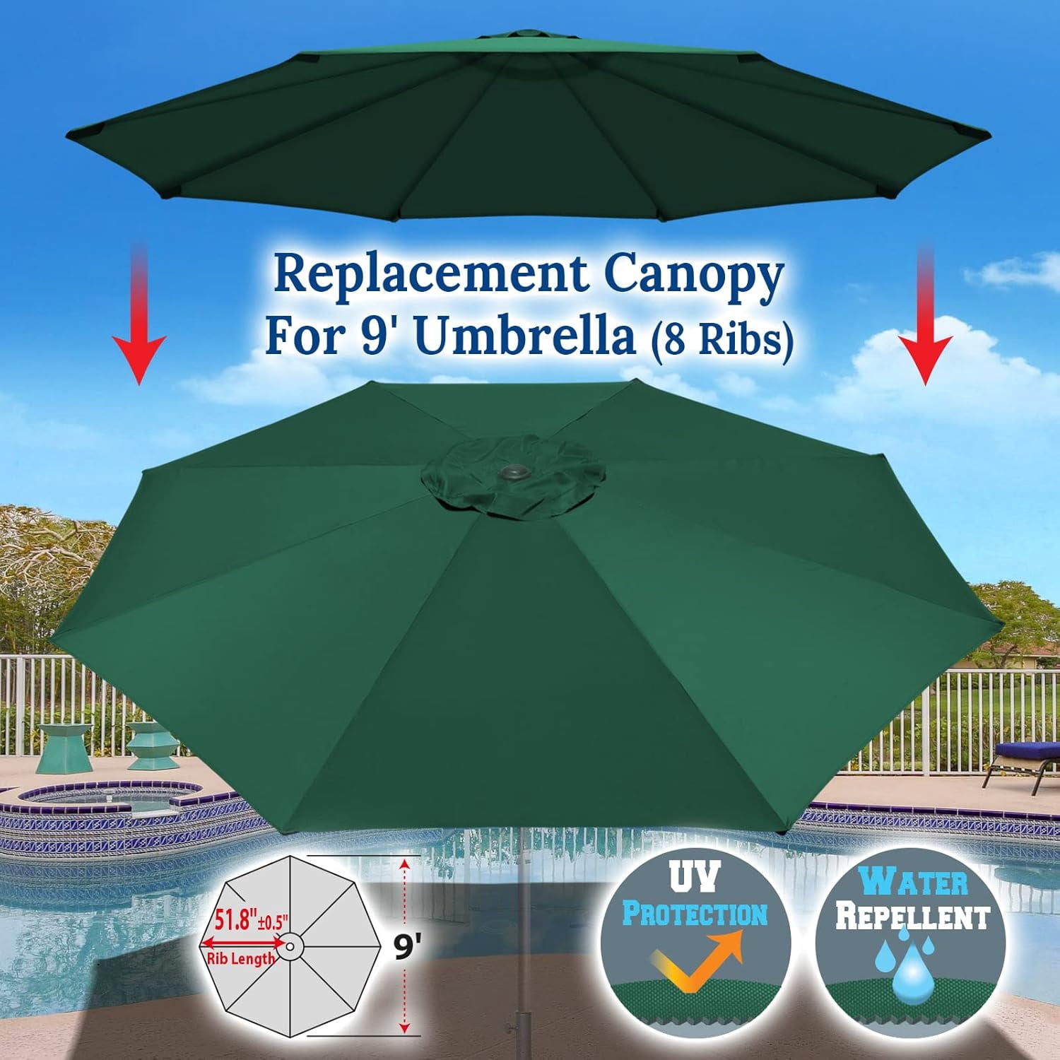 SOLAXO 9ft Umbrella Cover Only for 8 Rib Outdoor Patio Umbrella Replacement Canopy Top