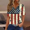 thumbnail image 2 of Feancey 4th of July Women's V Neck USA Flag T Shirts Distressed Stars and Stripes Print Graphic Tee Button up Casual Short Sleeve Patriotic Tops Multicolor S, 2 of 6