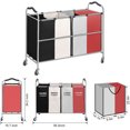 thumbnail image 3 of 4 Section Laundry Cart Basket Bin, 320L Dirty Clothes Hamper Sorter Storage with Wheels, Large Laundry Organizer in Bathroom, Laundry Room & Closet, 16 x 30 x 40 Inch, 3 of 5