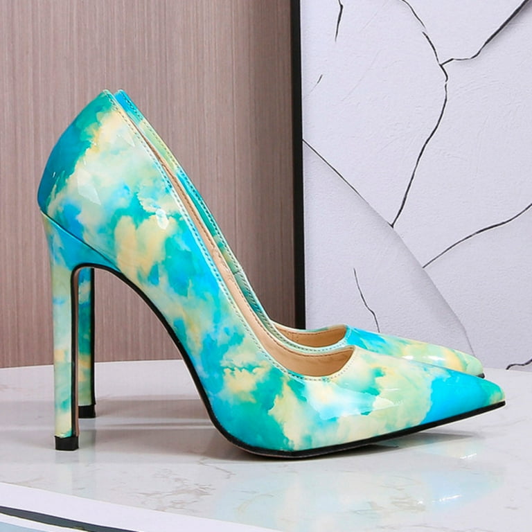 Fashion Single Shoes Women Personalized Calico Pointed Thin Heels Large High Heels