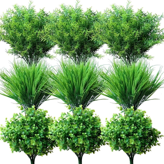 18 Bundles Artificial Grass Plants Fake Bushes Artificial Shrubs Wheat Grass Greenery for House Plastic Outdoor UV Resistant Faux Grass