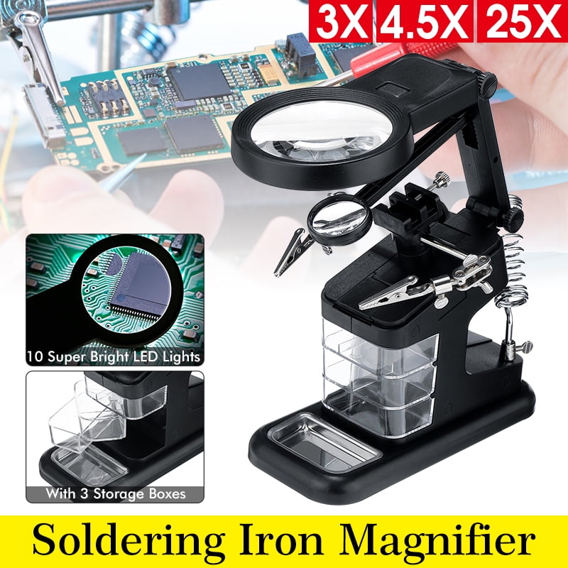 Repair Modeling and Crafts Assembly 3X 4.5X USB Lighted Hands Free Glass Stand with Clamp and Alligator Clips for Soldering Magnifying LED Light Helping Hands Magnifier Station 