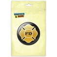 thumbnail image 1 of Fire Department Firefighter FD Gold Maltese Cross on Black Pinback Button Pin Badge, 1 of 2