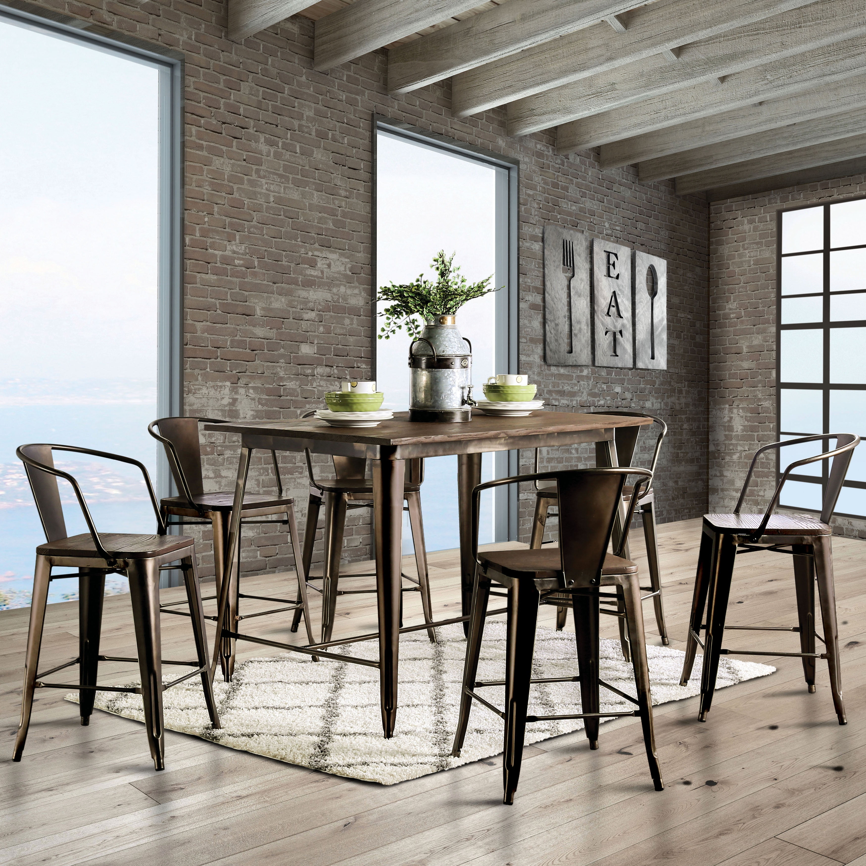 Furniture of America Frederick Industrial Counter Dining Table, Dark Bronze