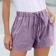 thumbnail image 4 of Linen Shorts for Women 2025 Clearance Plus Size Shorts Pull on Lightweight Summer Shorts Loose Elastic Waist Drawstring Lounge Casual Comfy Shorts Trendy Vacation Beach Shorts With Pockets 4" Inseam, 4 of 8