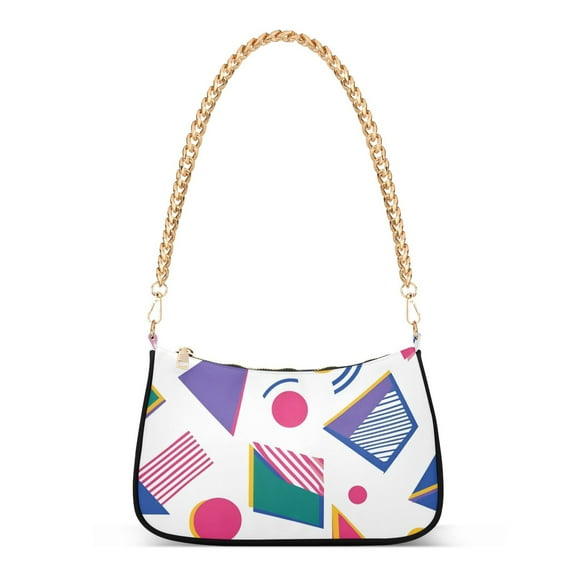 FORMRS Womens Shoulder Bag with Chain Strap Clutch Purse Cute Tote Handbag, Green Retro Shapes
