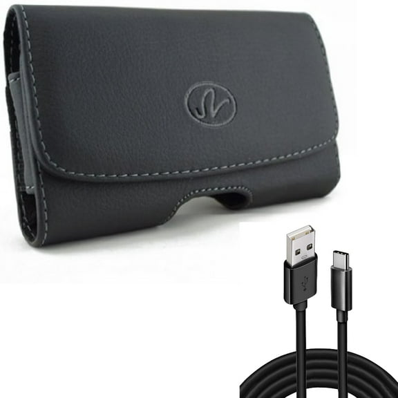 For Galaxy A54 /A53 /A33 5G - 10ft USB Cable w Case Belt Clip, Type-C Charger Cord Power, Leather Swivel Holster for Samsung Galaxy A54 /A53 /A33 5G