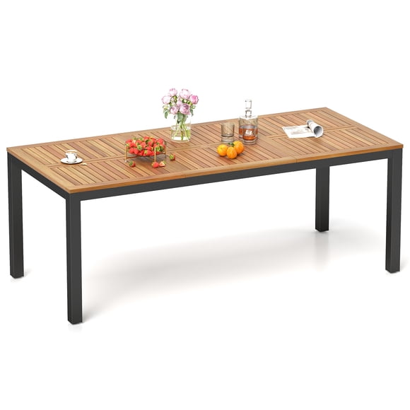 Patiojoy 79" Rectangular Acacia Wood Dining Table 8-Person Patio Dining Table with Umbrella Hole