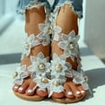 thumbnail image 4 of Sandalias Planas Con Flores Para Mujer, Zapatos Sin Cordones Con Perlas De Imitación Y Puntera A La Moda, Sandalias Informales Para Viajes En La Playa, 4 of 4
