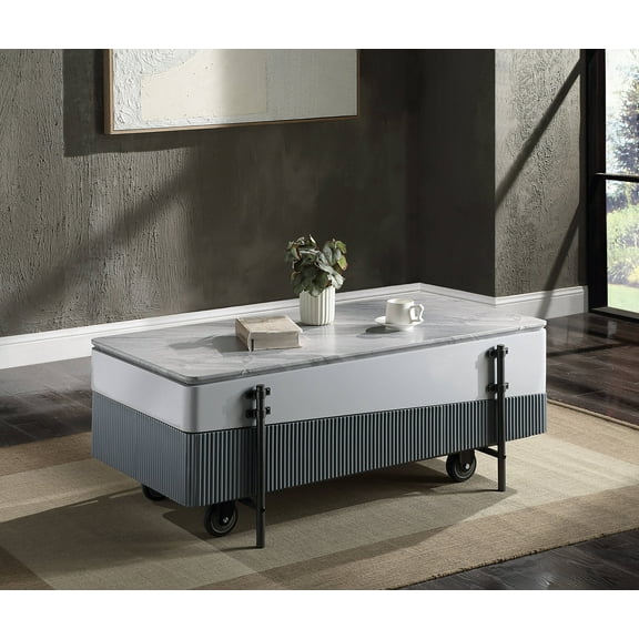 Miekor Furniture Wilkins Gray & White High Gloss Finish Coffee Table W/Lift Top 5756