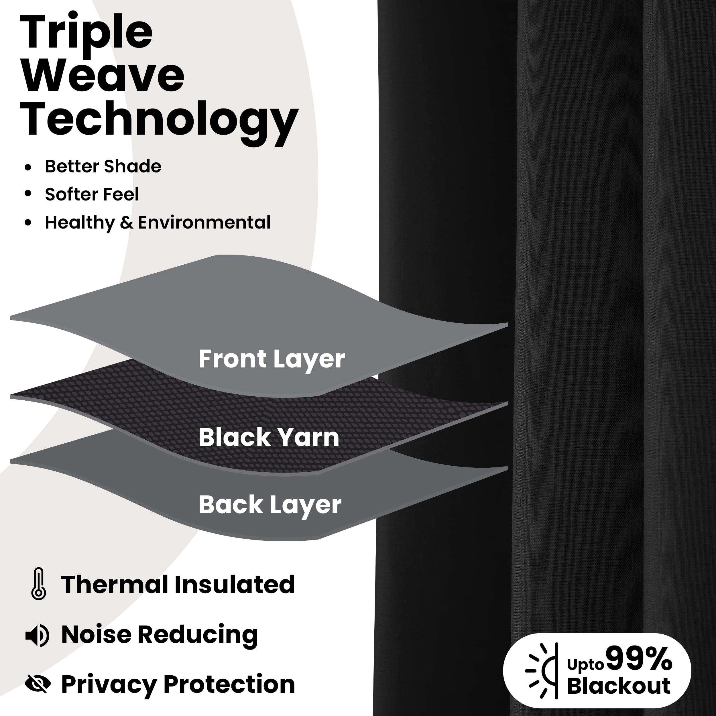 Lux Decor Collection Blackout Curtains for Living Room, Set of 2 Curtains for Bed Room , Thermal Insulated Blackout Curtains - 42"x84" - Black