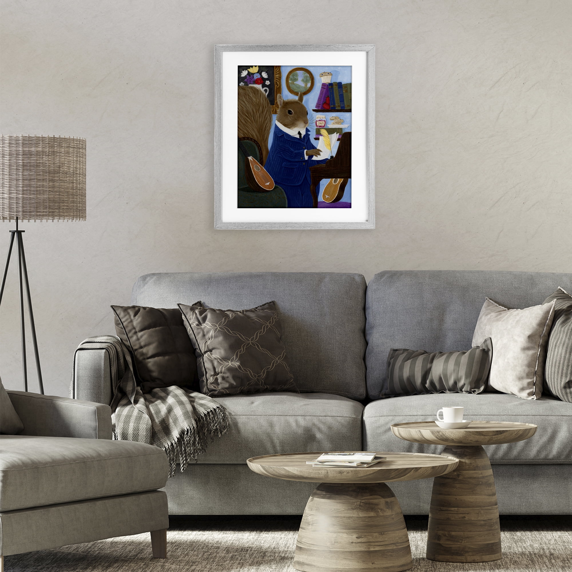 Stupell Industries Gentleman Squirrel Composing Gray Framed Print Under Glass, design by Gina Matarazzo