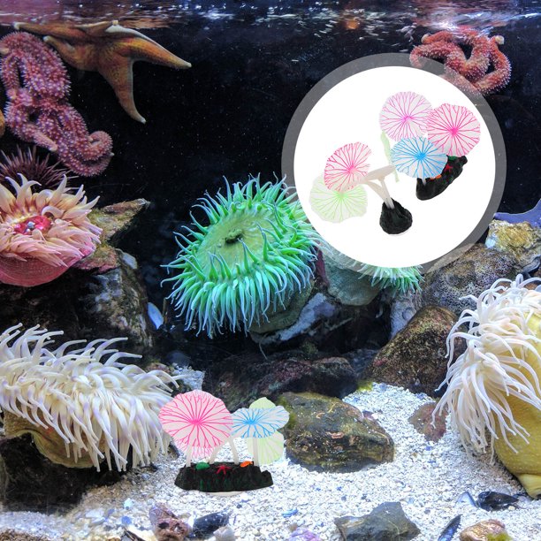 BESTYASH 2Ud Para Acuario Con Medusas De Silicona Que Brillan Y Hojas De Loto Simuladas Para Peceras