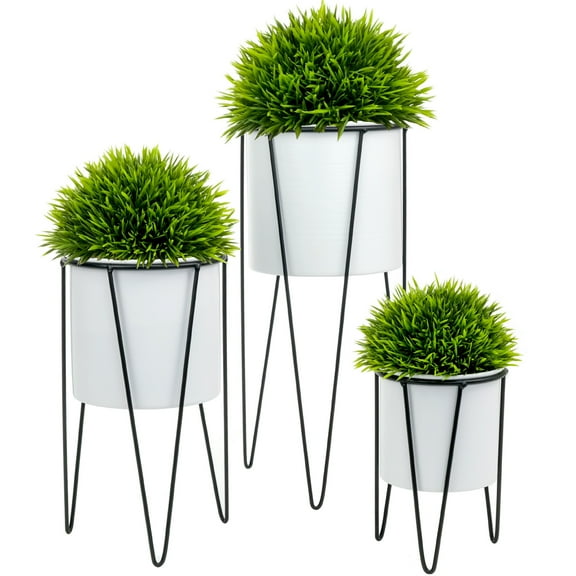 Set of Three Plant Stands & Pots (Black/White)