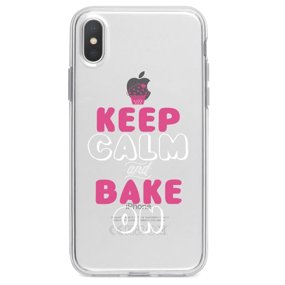 DistinctInk Clear Shockproof Hybrid Case for iPhone XR (6.1" Screen) - TPU Bumper Acrylic Back Tempered Glass Screen Protector - Keep Calm and Bake On