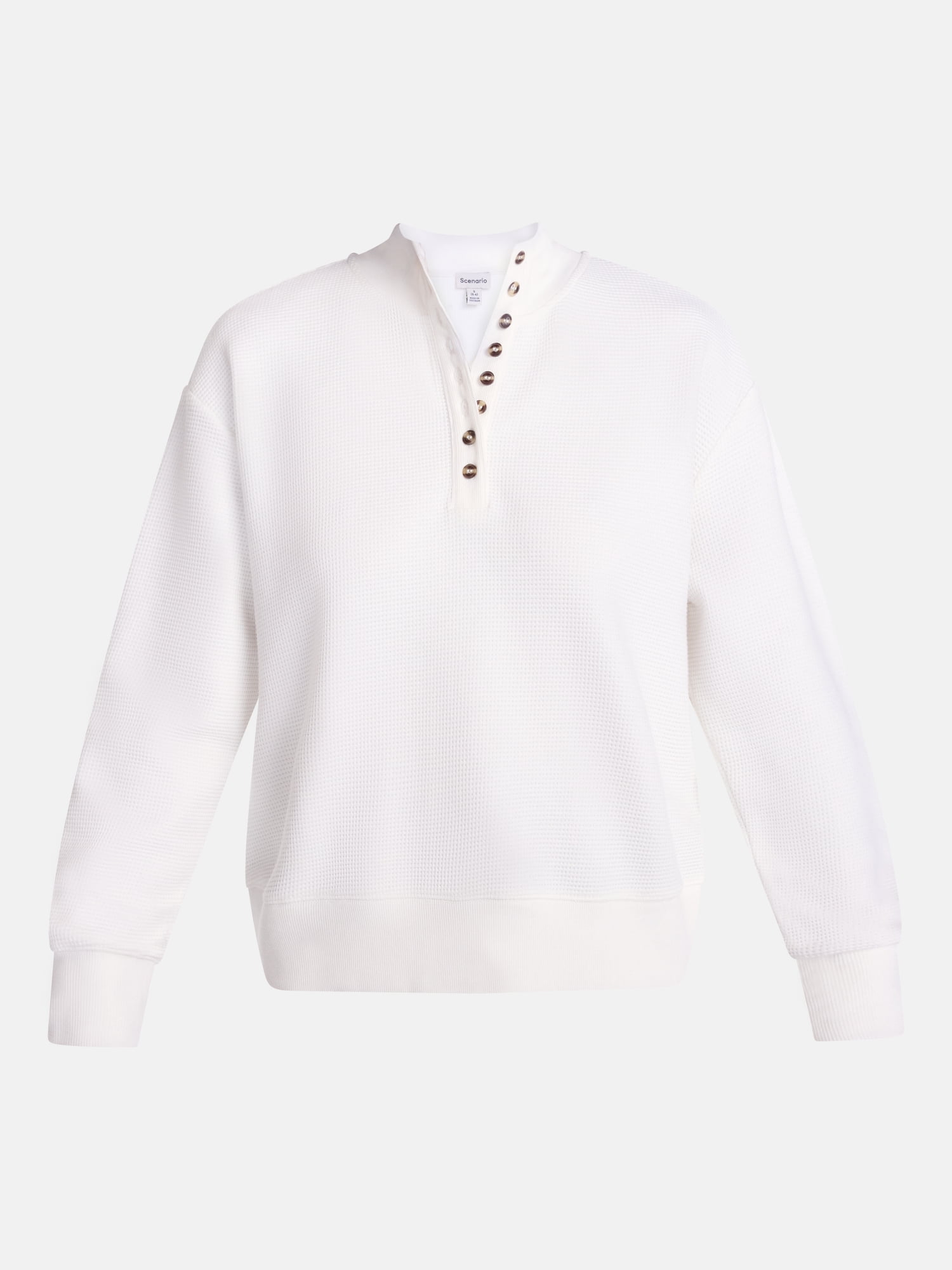 Scenario Women's and Women's Plus Waffle Knit Button Top with Long Sleeves, Sizes XS-4X