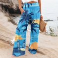 thumbnail image 3 of Women Palm Tree Wide Leg Pants High WaistTrousers Casual Boho Palazzo Pants Lounge Elastic Waist Pants Comfy Flower Print Dresses Pants, 3 of 5