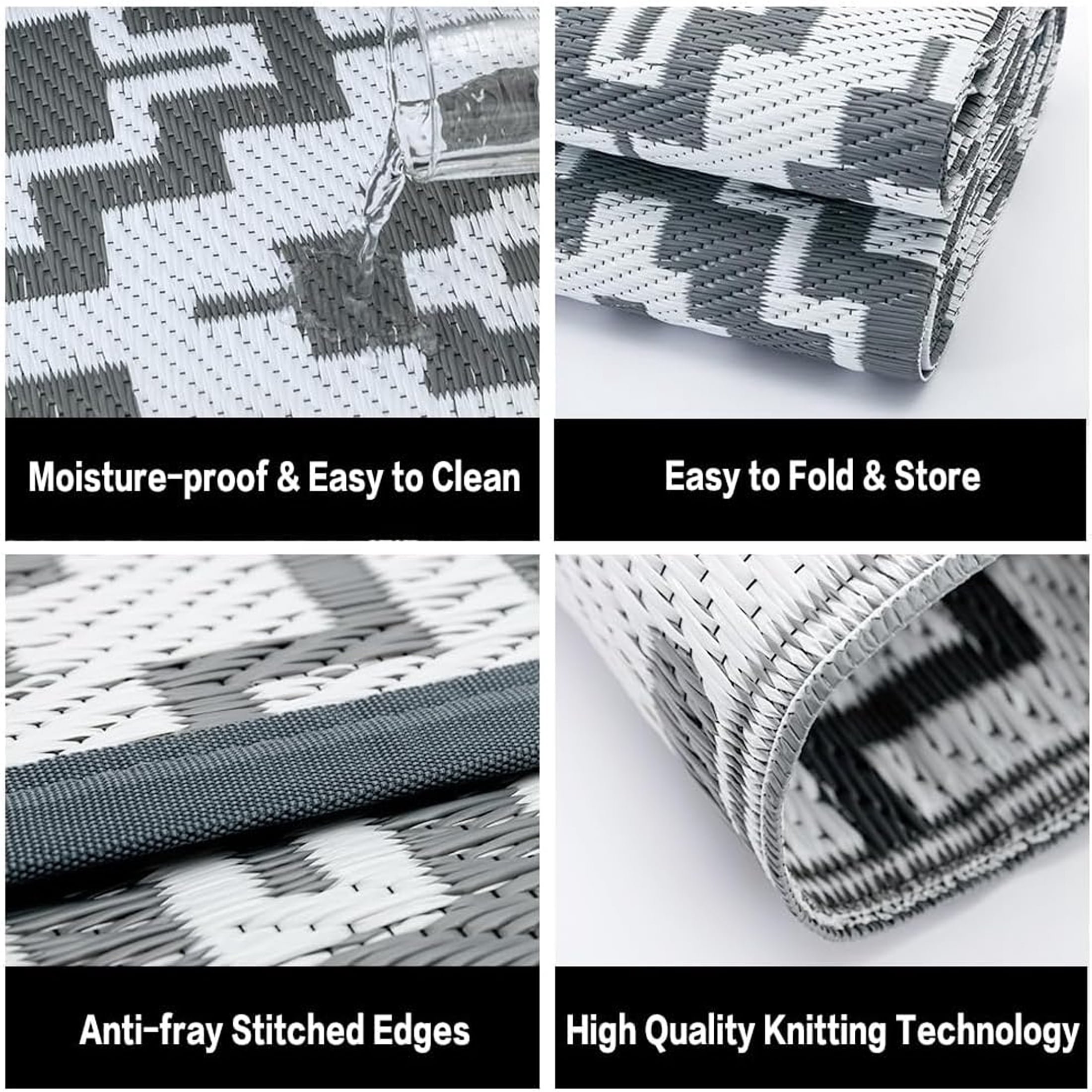 Outdoor Rugs 6'x9' on Sale Clearance Plastic Straw Waterproof Reversible Patio Rugs Geometric Lightweight Carpets for RV Camping Deck Balcony Beach Picnic Porch, Gray White