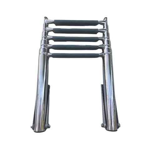 MARINE CITY 5-Step Telescoping Drop Ladder, 304 Stainless Steel, Oval Tube, Durable and Corrosion-Resistant, for Safe Boat Boarding and Disembarking
