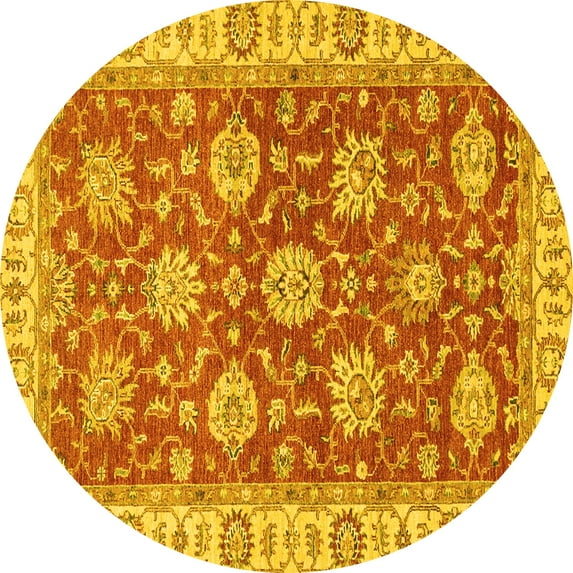 Ahgly Company Machine Washable Indoor Round Oriental Yellow Traditional Area Rugs, 5' Round