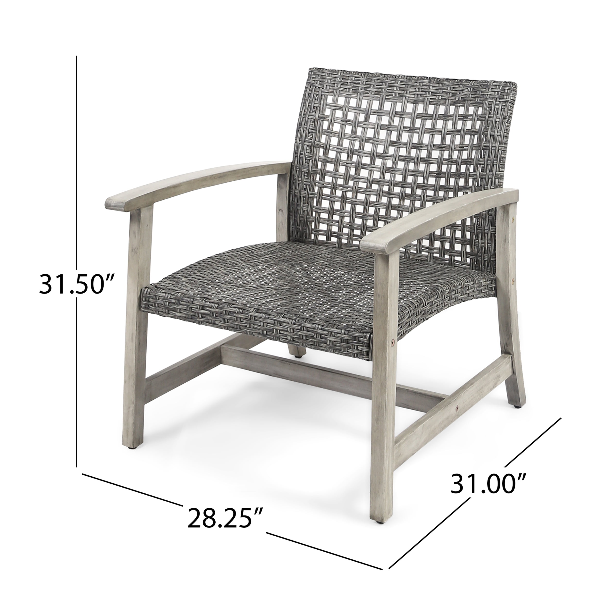 Outdoor Wood Woven Combined Club Chair Set of 2, Leisure Relax Seats for Patio Garden, Mixed Black and Light Gray Wash