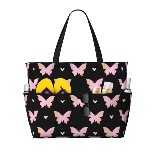 Fotbe Gradient Butterfly Pattern Water-Resistant Beach Travel Bag - Large Capacity Tote with 7 Pockets, Lightweight Design for Women & Men, Perfect for Beach, Pool & Gym