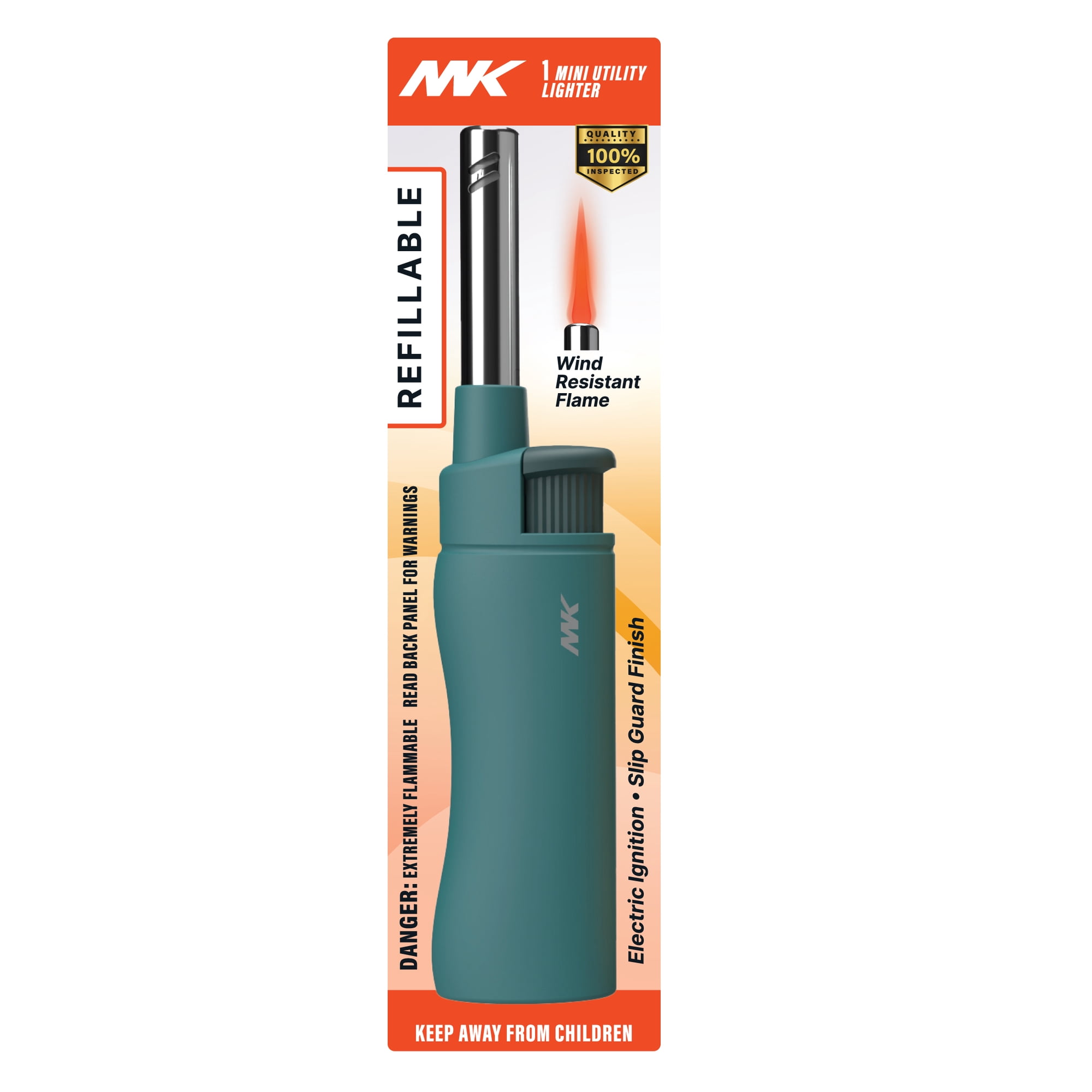 MK Mini Butane Utility Lighter, Refillable Wind-Resistant Torch, 1-Pack, Assorted Colors