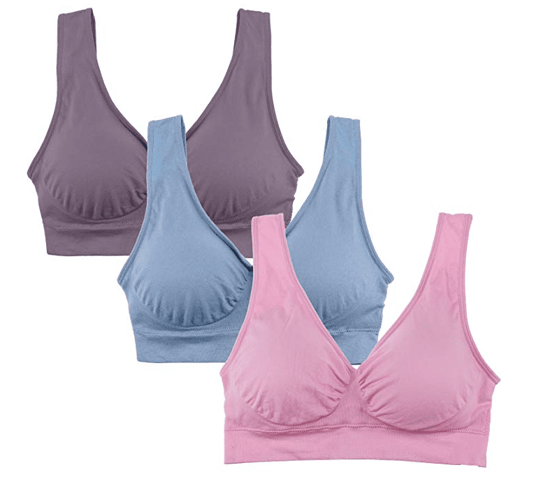 QiShi Women's 3-Pack Seamless Wireless Sports Bra with Removable Pads