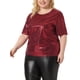 thumbnail image 4 of Blusas de fiesta metálicas holográficas de manga corta para mujeres de tallas grandes Agnes Orinda 2X Burdeos, 4 of 6