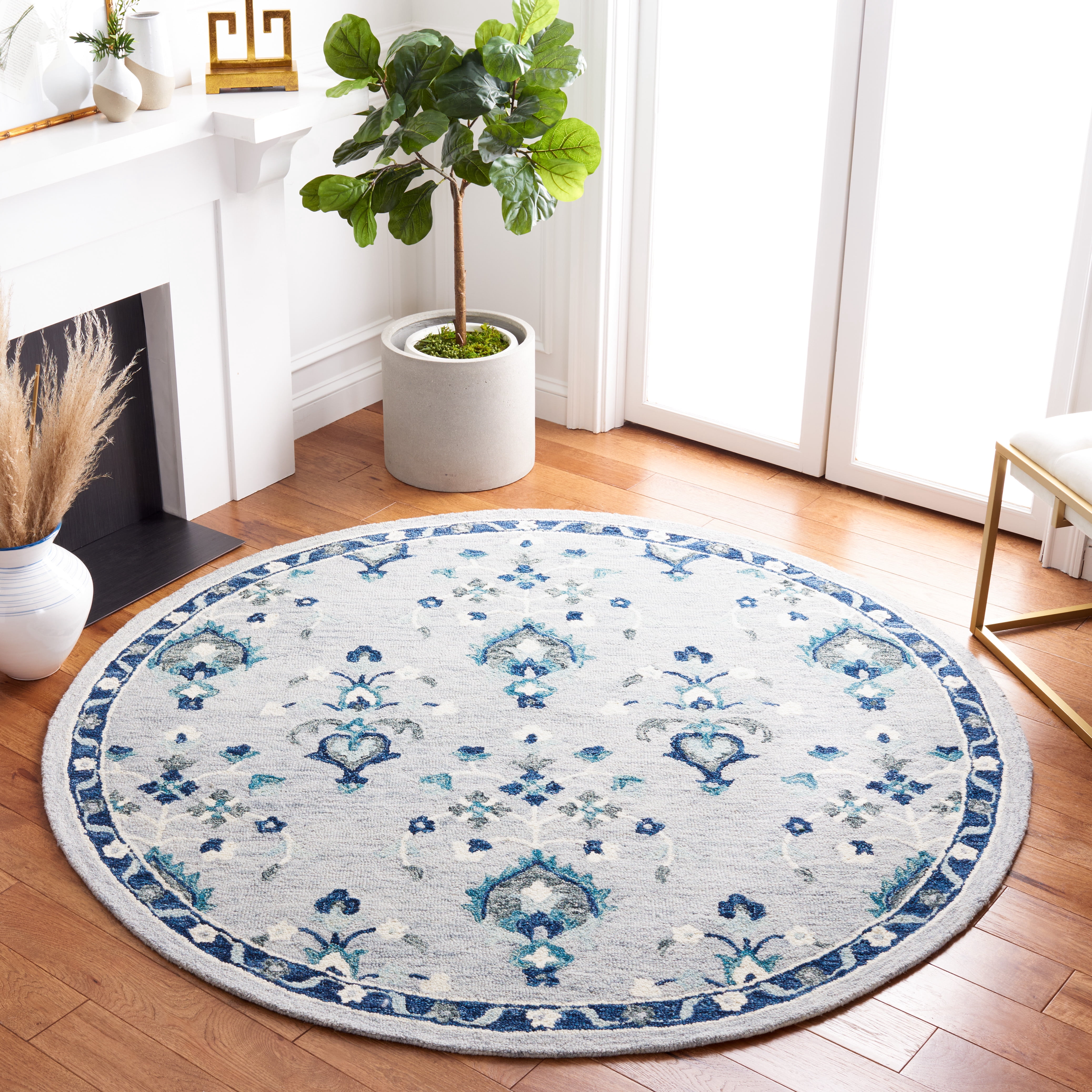 SAFAVIEH Metro Leon Medallion Area Rug, Blue/Ivory, 6' x 6' Round