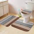 thumbnail image 2 of Brown Grey Bath Mat 3 Piece Bathroom Rug Set, Vintage Stripe Farmhouse Wood Grain Ombre Non Slip Bath Rug Contour Mat and Toilet Lid Cover, Absorbent Shower Mats Soft Bath Rugs and Mats Sets, 2 of 8