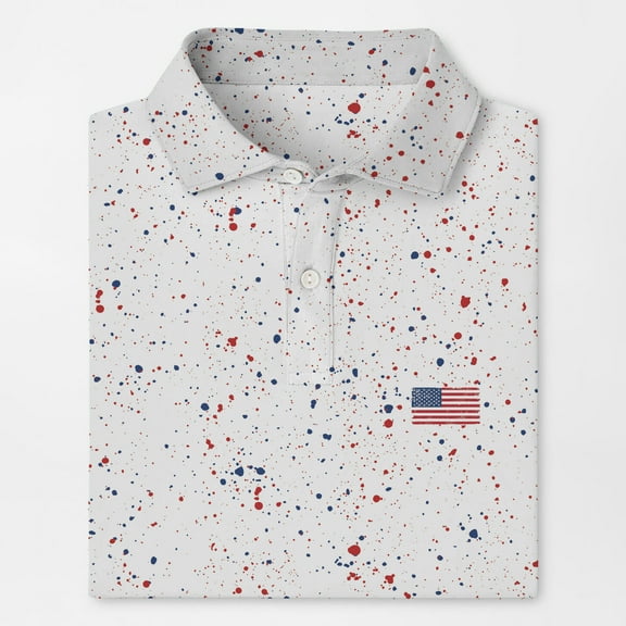 White USA Splatter Polo Shirt for Men Women American Golf Shirt Short