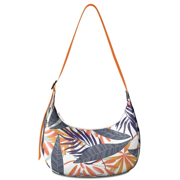 Aloha Palm Inspired Crossbody Bag for Women Hawaiian Jungle Leaves Corduroy Shoulder Purse with Adjustable Strap Tropical Plant Crescent Sling Bag