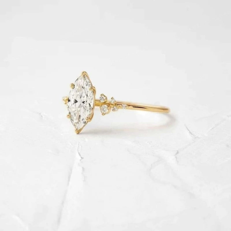 SHUBHKRISHNAJEWELLS Comfort Fit Ring 2 CT Marquise Cut Ring 14K Moissanite Diamond Engagement Ring Wedding Ring for Women