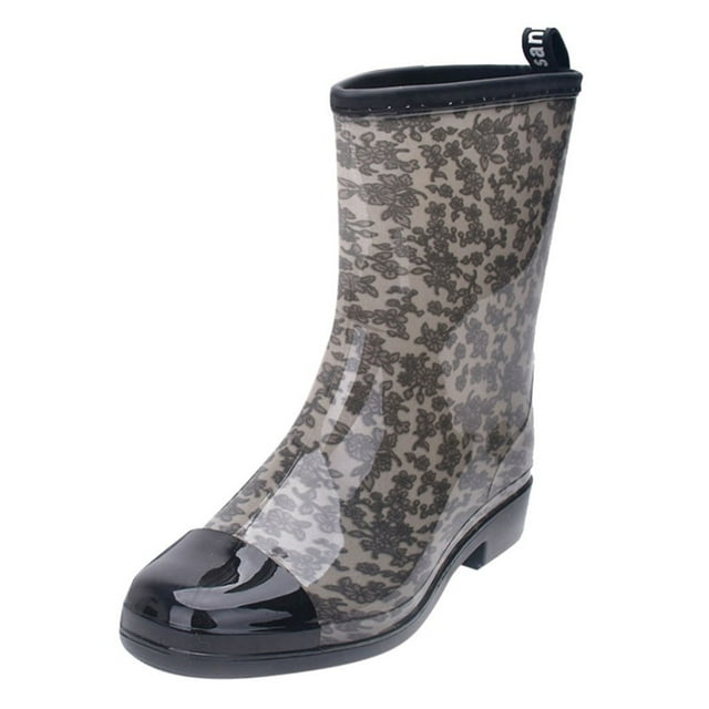 Kcodviy Bottes Mi-Hautes Style Punk Extra Larges Bottes de Pluie pour Femmes Bottes de Pluie Antidérapantes Chaussures de Pluie Femmes Chaussures d'Extérieur en Caoutchouc Imperméables